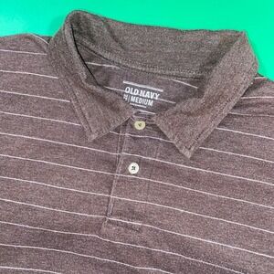 Old Navy Men's Striped Polo Shirt‎ Brown White Medium Short Sleeve Casual